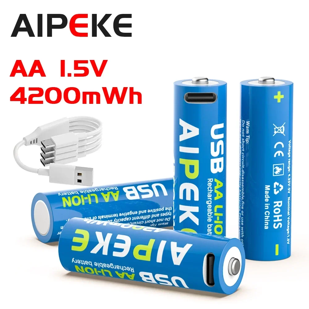 AIPEKE USB battery aa rechargeable 1.5V 3400mWh  Aa and Aaa rechargeable batteries for Toy car Game Machine Mouse Remote control