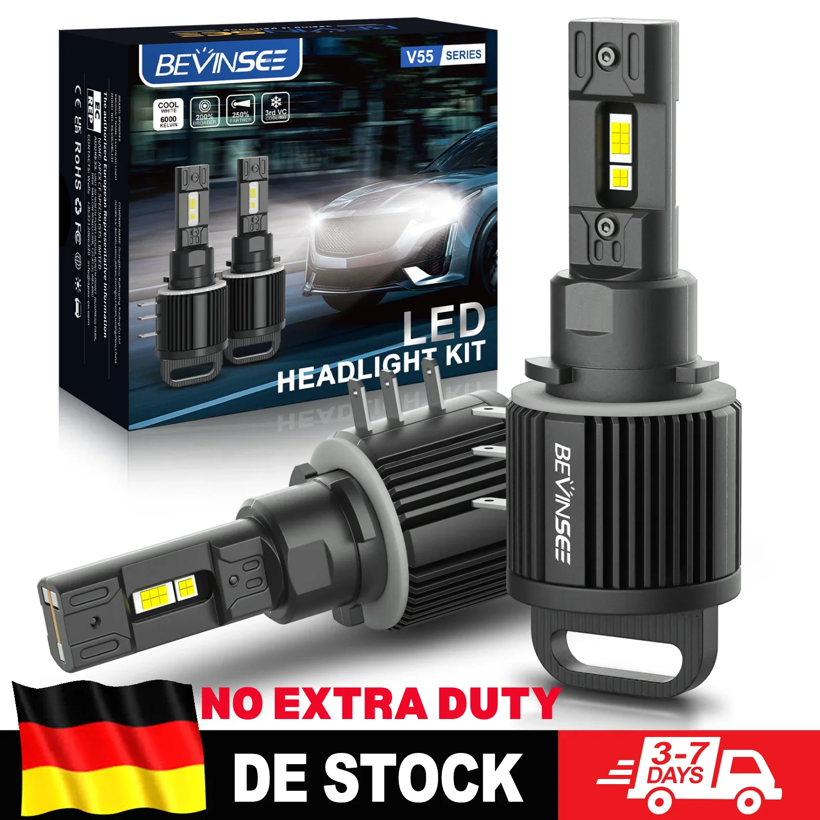 BEVINSEE H15 LED-Scheinwerferlampen 110W 11000LM Superhelle Fernlicht-DRL 12V Autolampe für VW Golf MK7/6 für Audi A3 A5 A6