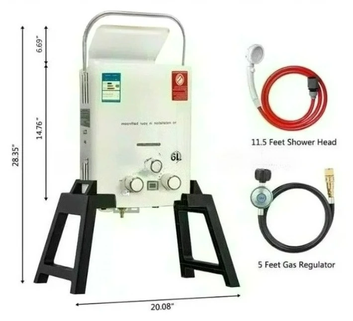 Propane LPG  Gas Tankless Water Heater 6L Outdoor Camping Instant Heating Bath With Shower Head Hot Water Heater Car Truck Tent