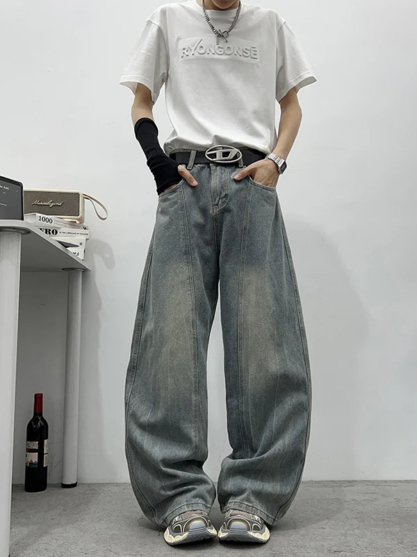 

Летние мужские джинсы с широкими штанинами, свободного прямого кроя, в американском стиле, повседневные, в стиле High Street, модные брюки для подростков