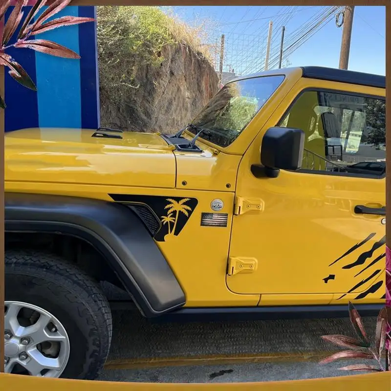 

AB59-Side Fender Vent Coconut Trees Decals, Precut Black PVC Sticker For Jeep Wrangler JL / Gladiator JT 2018-2024 Replacement