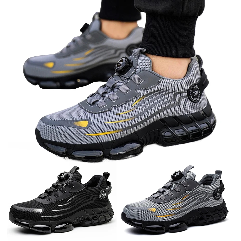 

Men Steel Toe Shoes Smash Stab Resistant Sneakers Non Slip Air Cushion Shoes Breathable for Industrial Construction