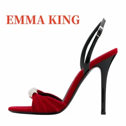 Luxury Metal Crystal Ankle Strap High Heels Roumd Head Rhinestone Decor Stiletto Sandals 2025 Newest Sexy Slingback Party Pumps