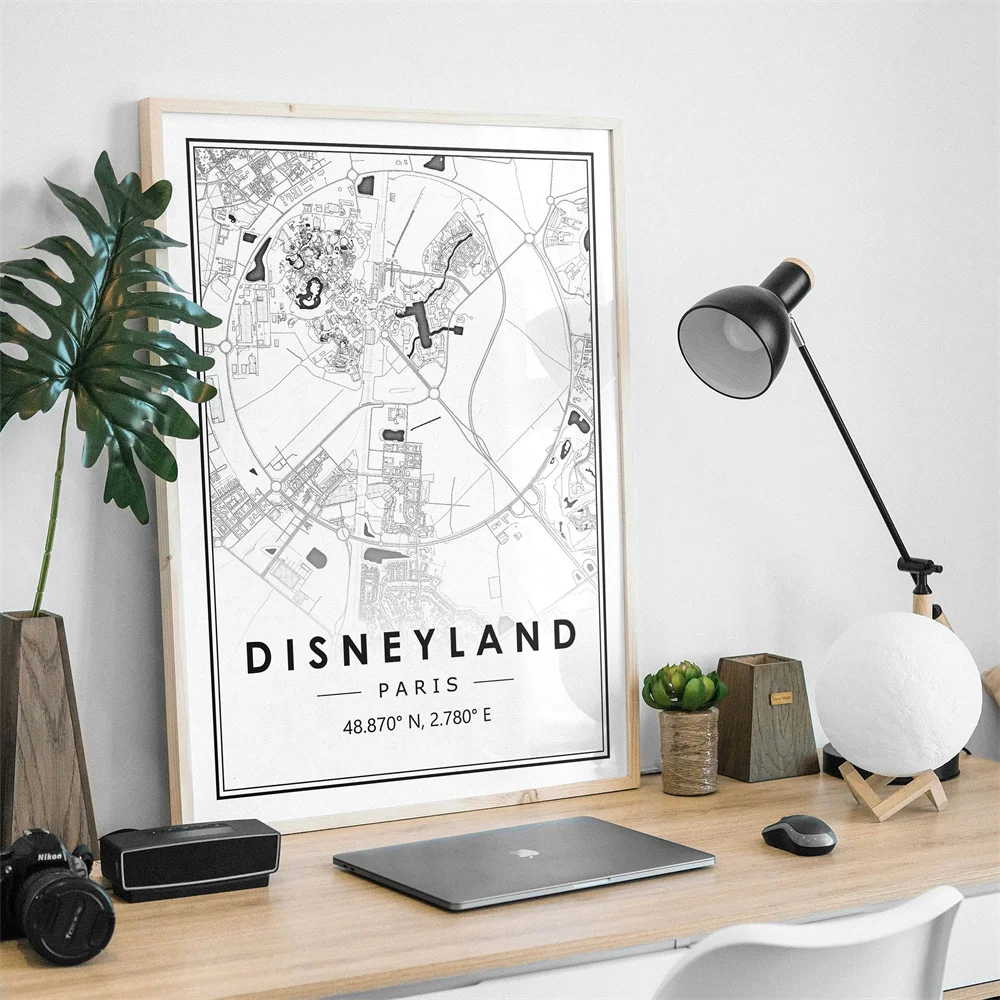 Disneyland Paris Poster Black and White Print Minimal Scandinavian Nordic Art Canvas Painting Home Kitchen Reading Room Decor