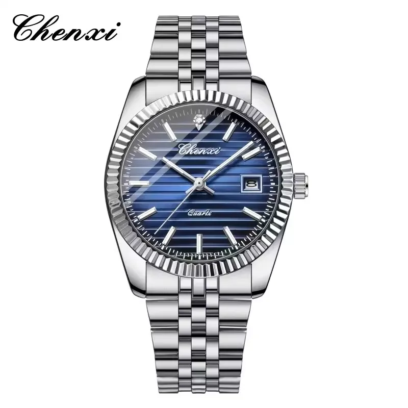 

CHENXI 004D модные мужские кварцевые часы водостойкий светящийся календарь стальная полоса для отдыха деловые мужские часы relógios masculino