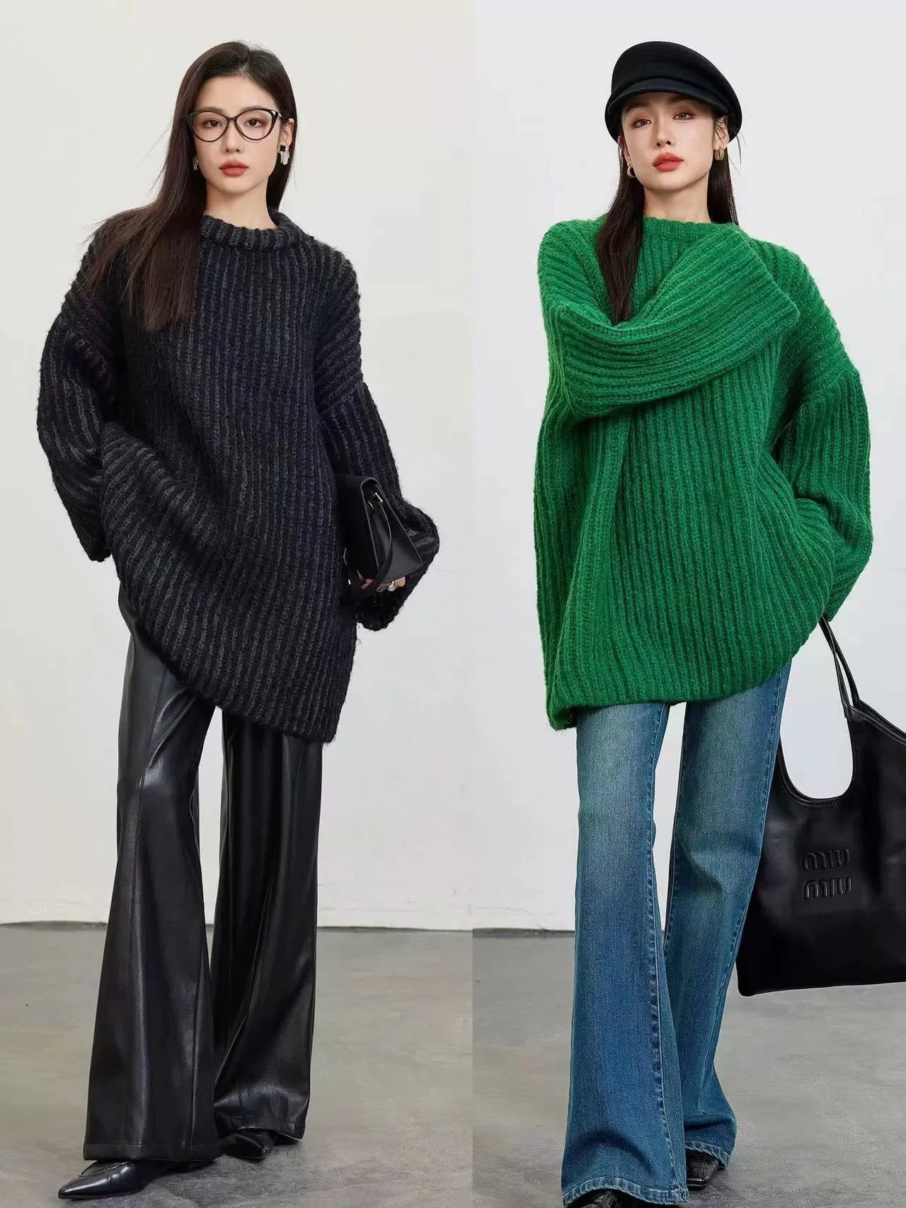 

Длинный свитер оверсайз Lazy Sle, женский осенне-зимний свободный круглый трикотаж из смеси шерсти, удобная мода для поездок на работу