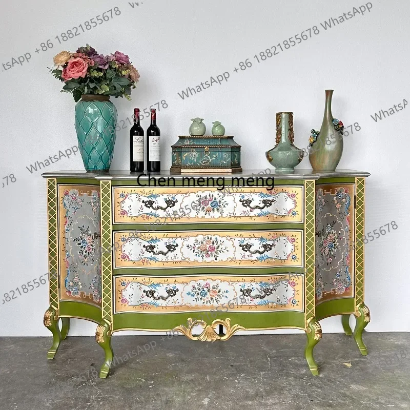M45 French porch cabinet, living room against the wall, foyer, American retro hand-painted side cabinet, locker