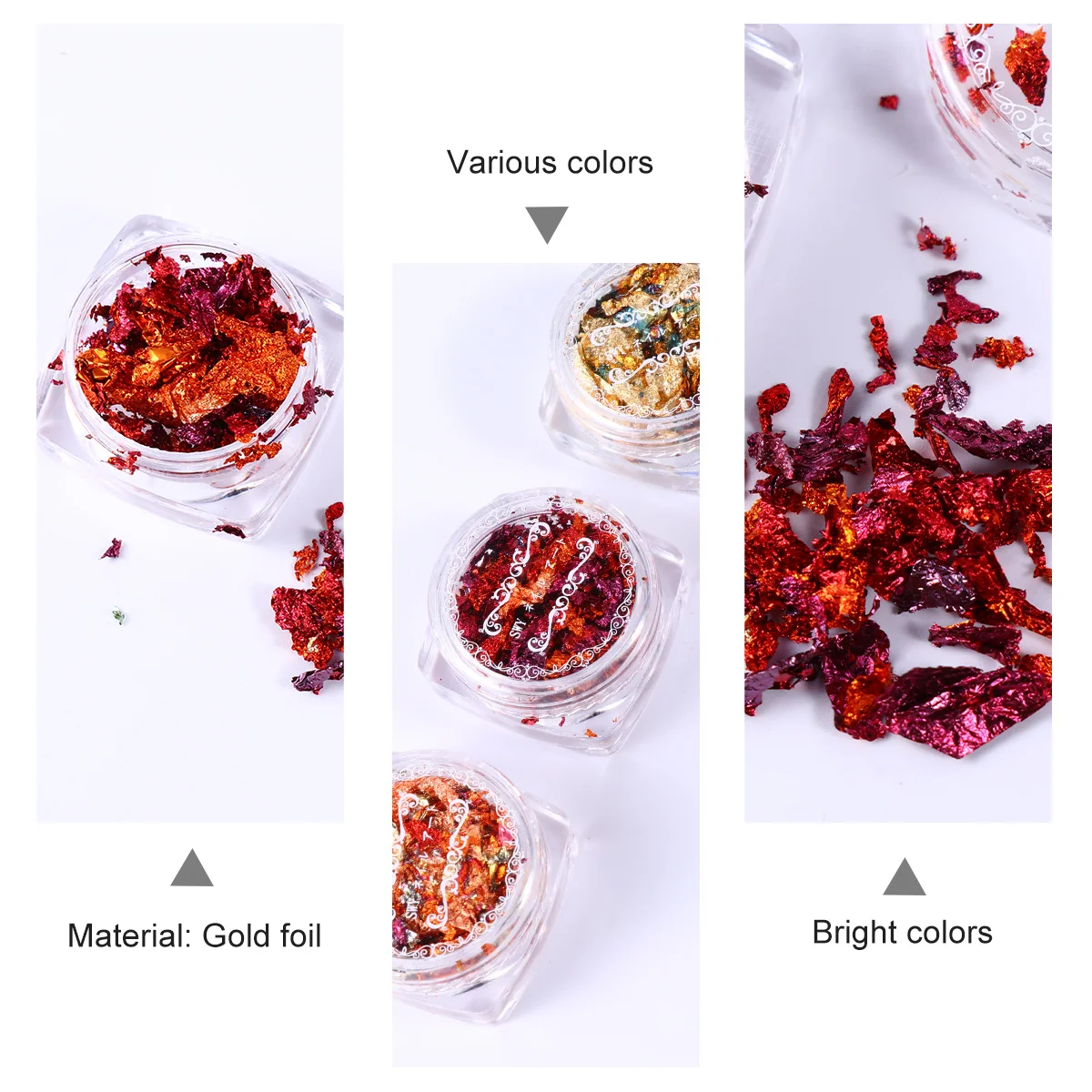 3 stks Goudfolie Vlokken Nail Art Decoratie Kit Shining Manicure Supply Voor Diy Hars Sieraden Craft Metallic Vlokken Set