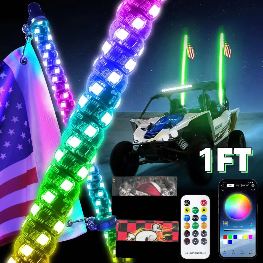 

1FT LED Whip Lights Lighted Antenna Whips For ATV UTV Polaris RZR Off Road Truck Sand Buggy Dune Flagpole Lamp