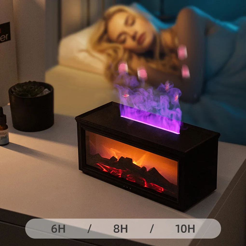 เครื่องกระจายกลิ่นน้ำมันหอมระเหยแบบเตาผิงขนาดเล็ก พร้อมเปลวไฟจำลอง เครื่องเพิ่มความชื้นในอากาศ 7 สี