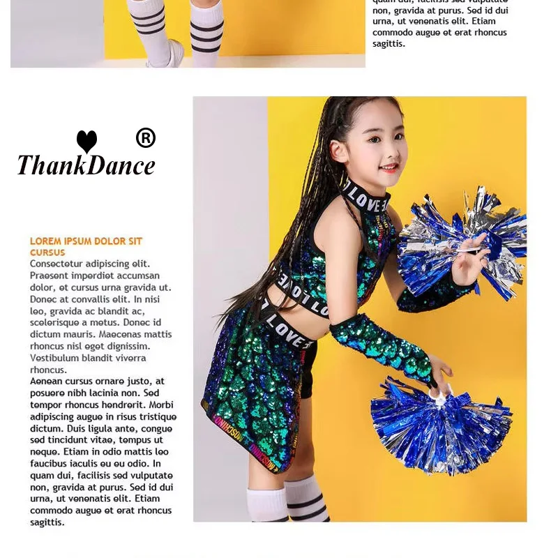 Costumi di danza jazz hip-hop per bambini per ragazze Street Modern Outfit Cheer Dance Costumi di performance sul palco Paillettes lucide
