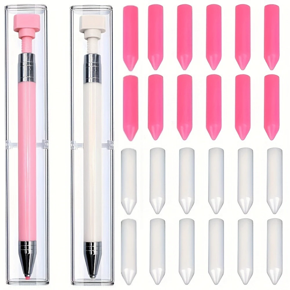 Gradient Color Rhinestone Picker Tool Refillable Wax Pen with 3 Red Additional Wax Refills Nail Dotting Rhinestone Pickup Pen