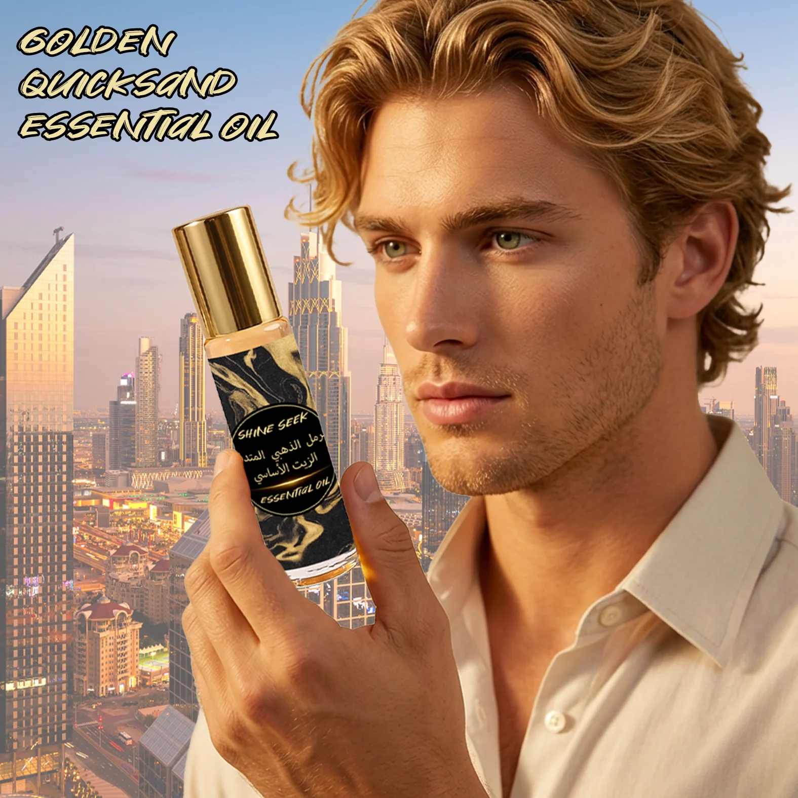 12ml Dubai Luxury Golden Flowing Sand Golden Essential Oil with Long-Lasting Fragrance Improve Luck, Attract Wealth, Bring Good Fortune, Enhance Good Luck, Valentine's Day Neutral Style Premium Gift with Luxurious and Elegant Packaging, New Formula and Design, Good Luck for the New Year, Double the Blessings.