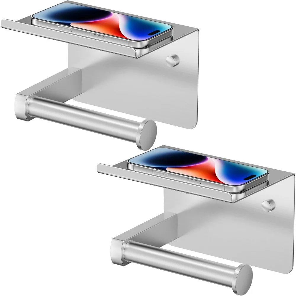 

Adhesive or Screw-Mounted Stainless Steel Toilet Paper Holder with Shelf for Rust-Resistant Bathroom Use