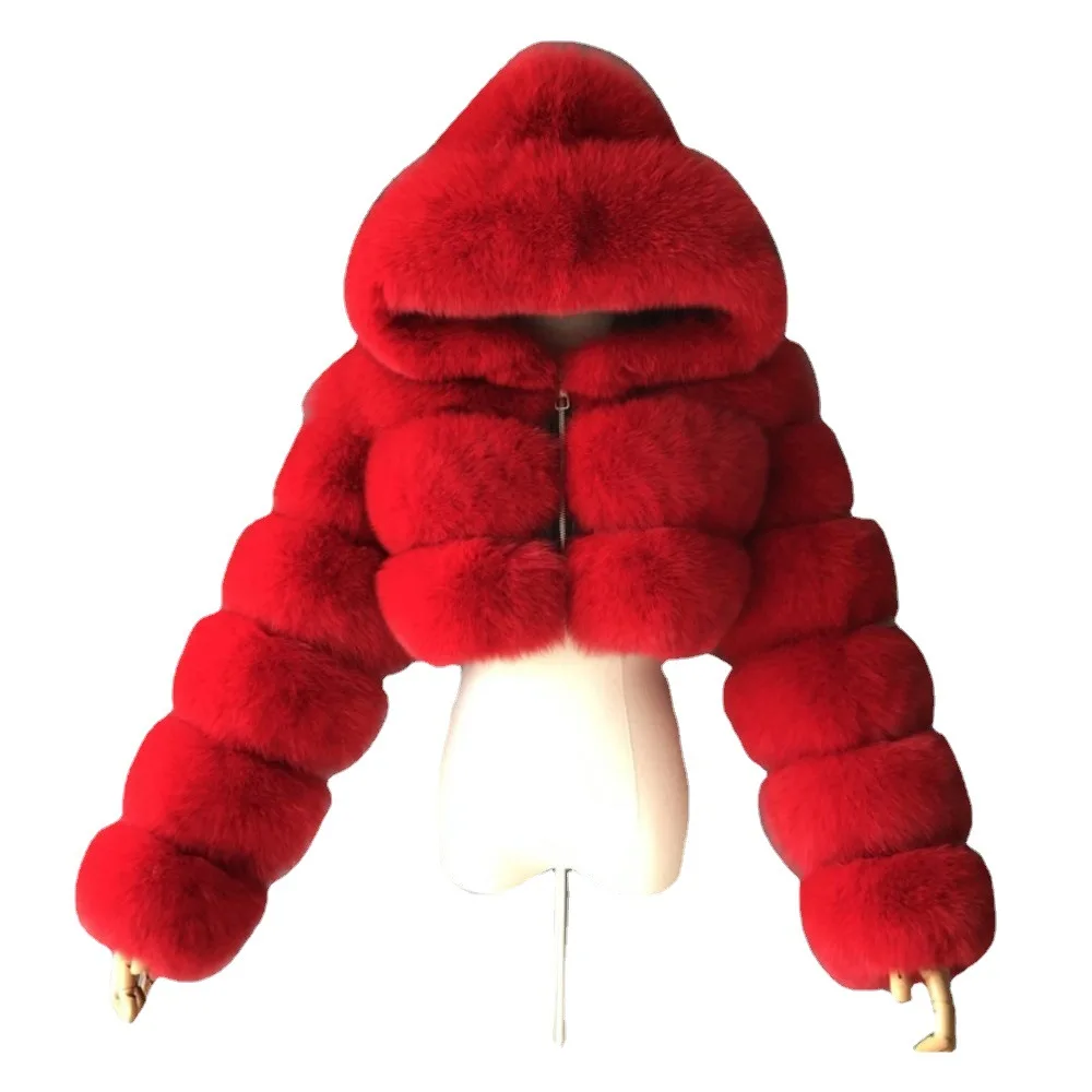 عالية الجودة مقنعين معطف فرو صناعي قصير ملابس امرأة الشتاء فروي فو الفراء سترة جديدة معاطف وسترات الفراء الأعلى مثير #4