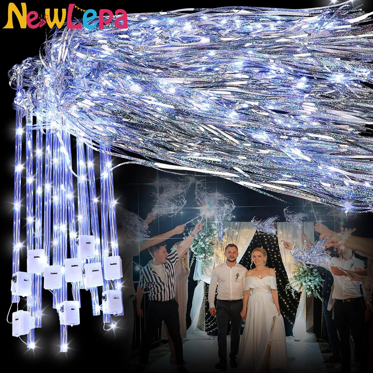 

10-50Lighted Wedding Fairy Wands LED Foil Tinsel Wedding Sticks Light Up Stick Glow in The Dark Flashing Birthday Party Favors