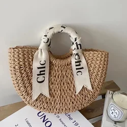 Women Summer Beach Bags Handbags Large Capacity Lady Shoulder Bag  Letter Linen Totes Casual Girls Travel Crossbody Bag 2023