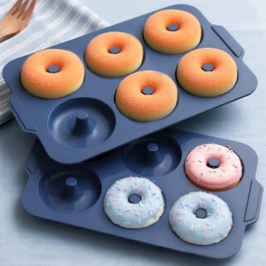 Nonstick Silicone Donut Pan: 3.5 Inch Doughnut Pan with Metal Frame - Silicone Donut Molds for Baking Gluten Free Glazed Vegan