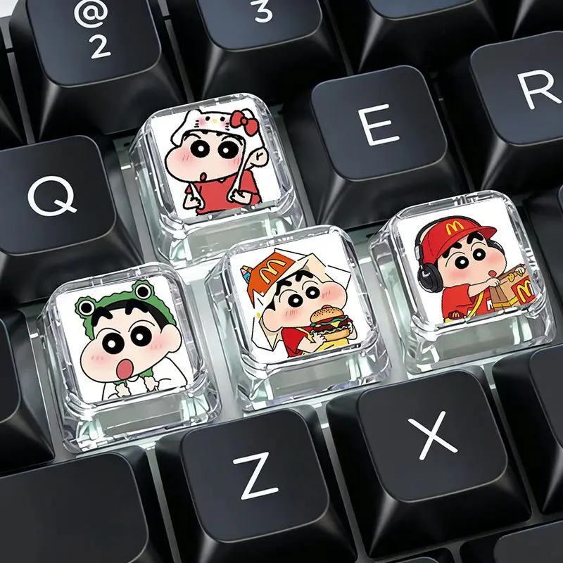 1-8pcs Crayon Shin-chan Transparent Keycap Computer Keycap Cross Switch Mechanical Keyboard Cute Fun Decoration