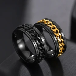 2024 Cool Stainless Steel Rotatable Men Ring High Quality Spinner Chain Punk Women Jewelry for Party Gift