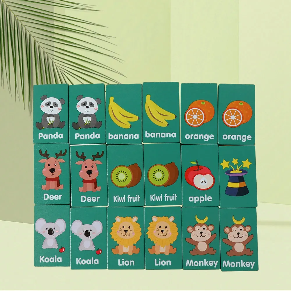 Wooden Memory Solitaire Matching Mahjong Game Fruit Animal Early Educational Family Board Game Flip To Win Interactive
