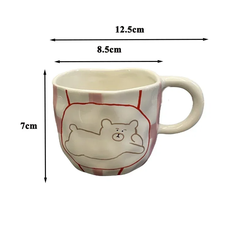 Copo de chá cerâmico pintado à mão Urso super bonito dos desenhos animados caneca de café de grande capacidade, Home Office Kitchen Bar Presente