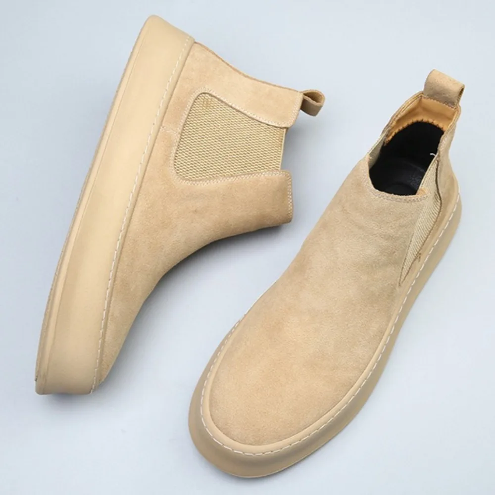 

Кожаные мужские ботинки челси, флисовые теплые ботильоны на платформе, хлопковые ботинки в стиле ретро, мужская обувь с высоким берцем