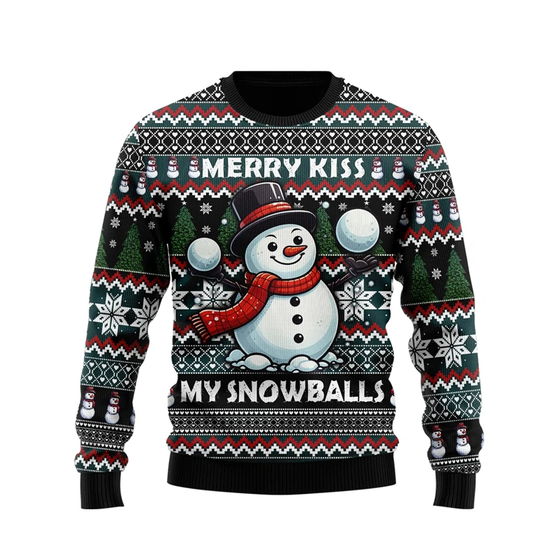 Cute Snowman Sweater Sweatshirt Holiday Crew Neck Xmas Sweater Hilarious Snow Man Graphic Sweatshirts Funny Gifts Boy Pullovers