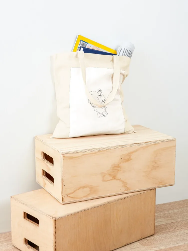 Black and white line drawing side profile portrait face Tote Bag hand bag hand bags Shopper Canvas
