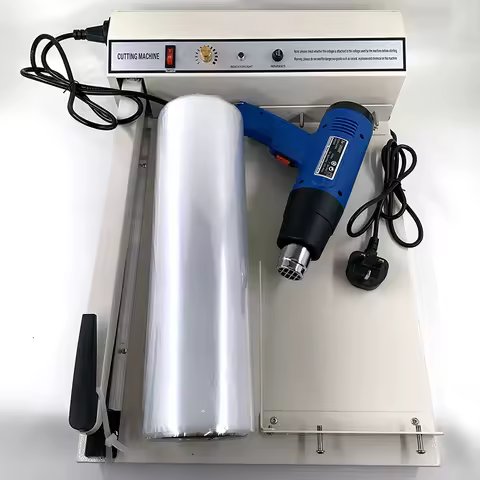 220V/ 110V Sealing Cutting Shrinking Machine POF Film Plastic Bags Sealer Packing Tool With A Heat Gun And A Roll Of POF Film