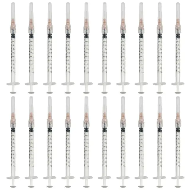 20 opakowań 1ml/cm3 jednorazowe plastikowe sterylne strzykawki z nakrętką 25Ga, do laboratoriów naukowych, kleje przemysłowe, indywidualnie pakowane