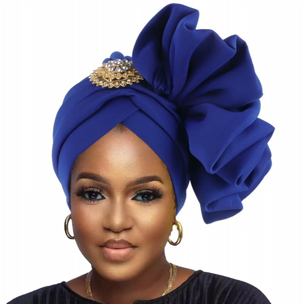 African Lady Head Wraps Knoted Turban Cap For Women Nigeria Raw Silk Autogele Headtie Party Headwear Wedding Auto Geles Turbante