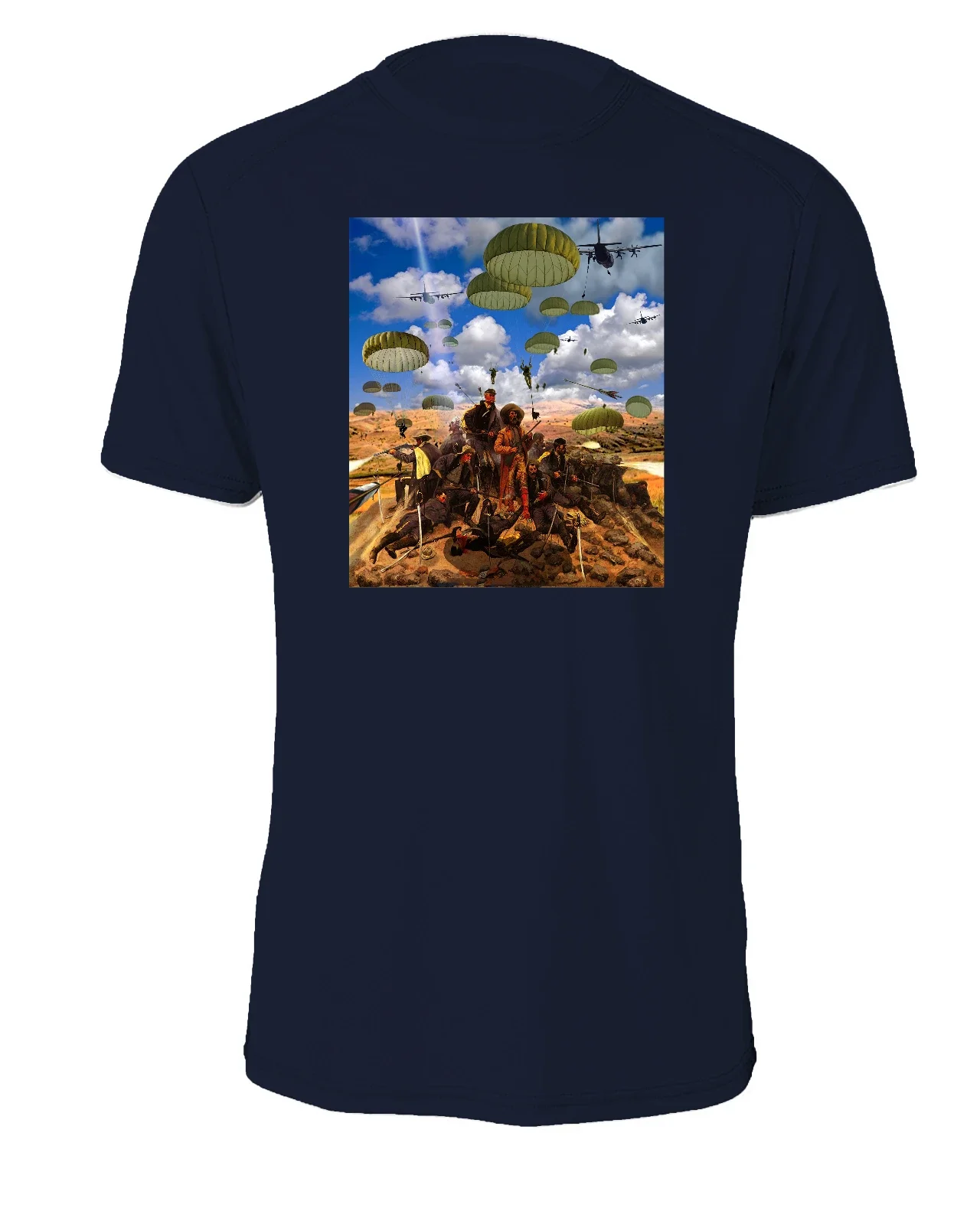 

US Army Airborne "Custer's Last Stand" Cotton Shirt-Men's 100% Cotton Casual T-shirts Loose Top Size S-3XL