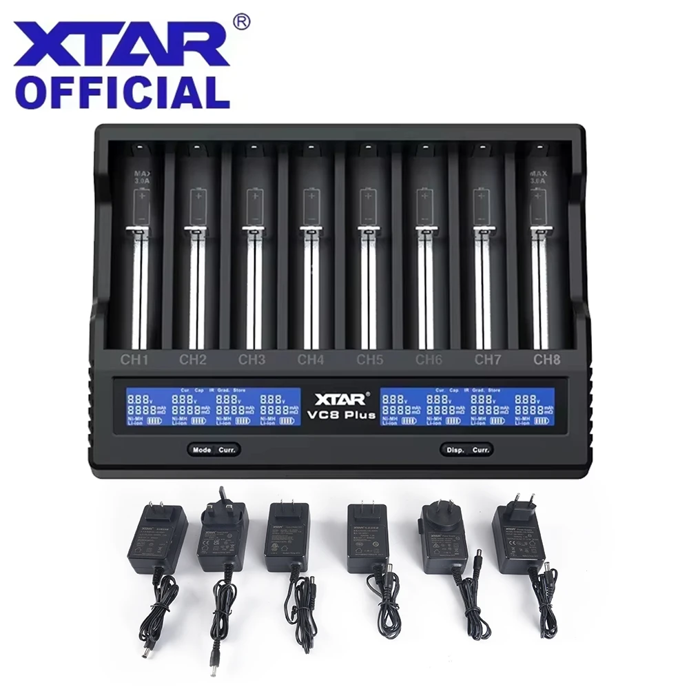 XTAR VC8 Plus 18650 Ładowarka 12V DC Wejście 3A Szybkie ładowanie Inteligentna ładowarka Wyświetlacz LCD Ładowarka 21700