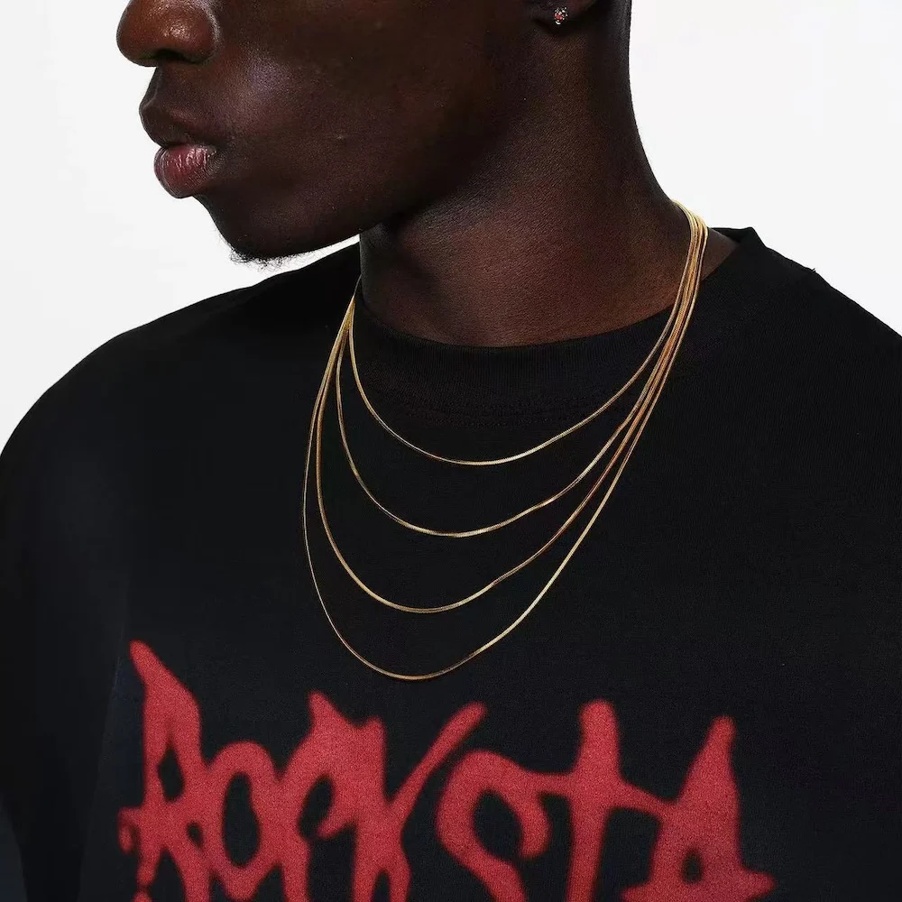 1,2 mm goldfarbene Edelstahl-Halskette für Männer, achteckige Schlangenkette für Frauen, Hip-Hop-Schmuckzubehör – Detail 2