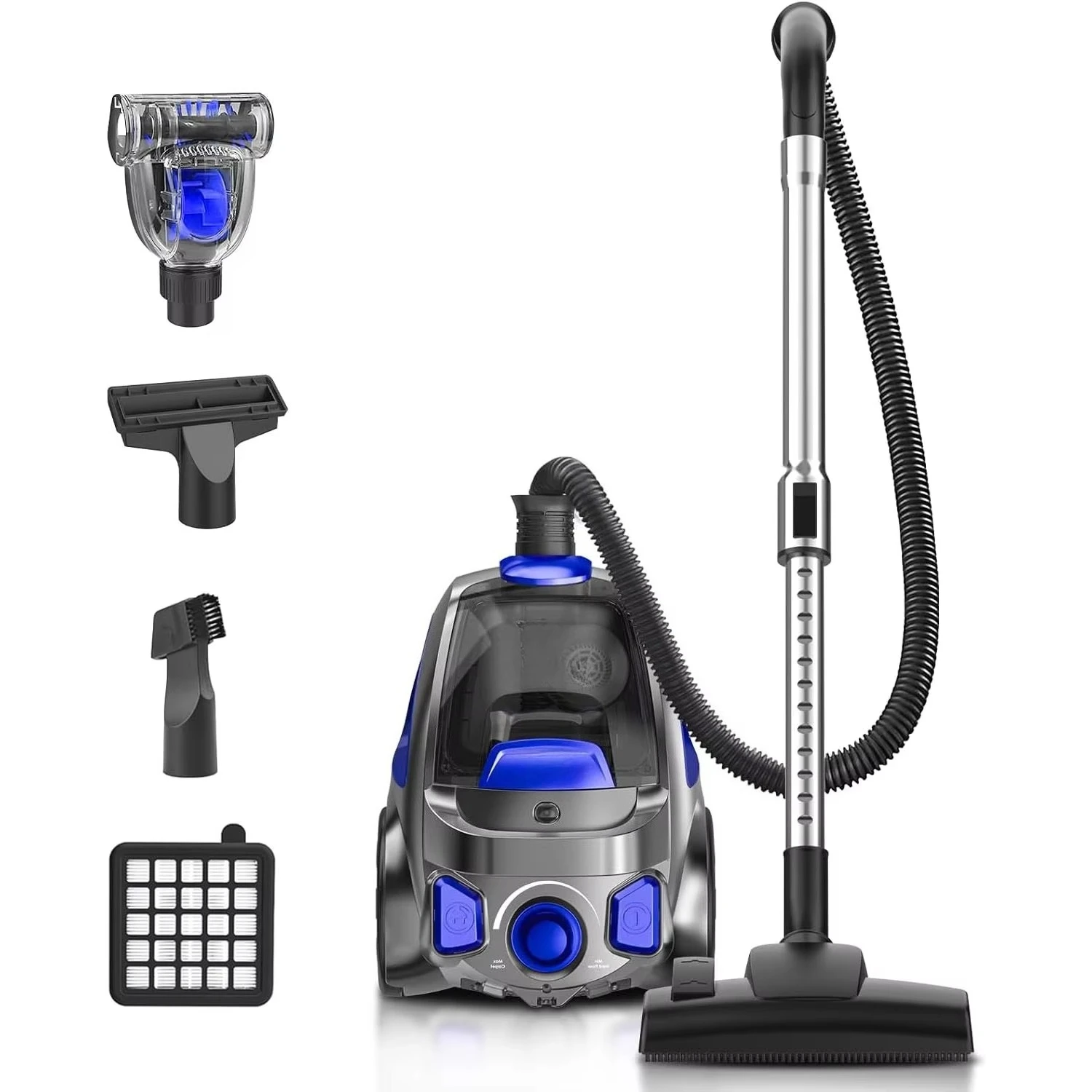 

1600W Bagless Canister Vacuum Cleaner 32Kpa 3.7Qt Large Capacity Dust Storage H13 HEPA Filter Electric 5 Tool Set for Household