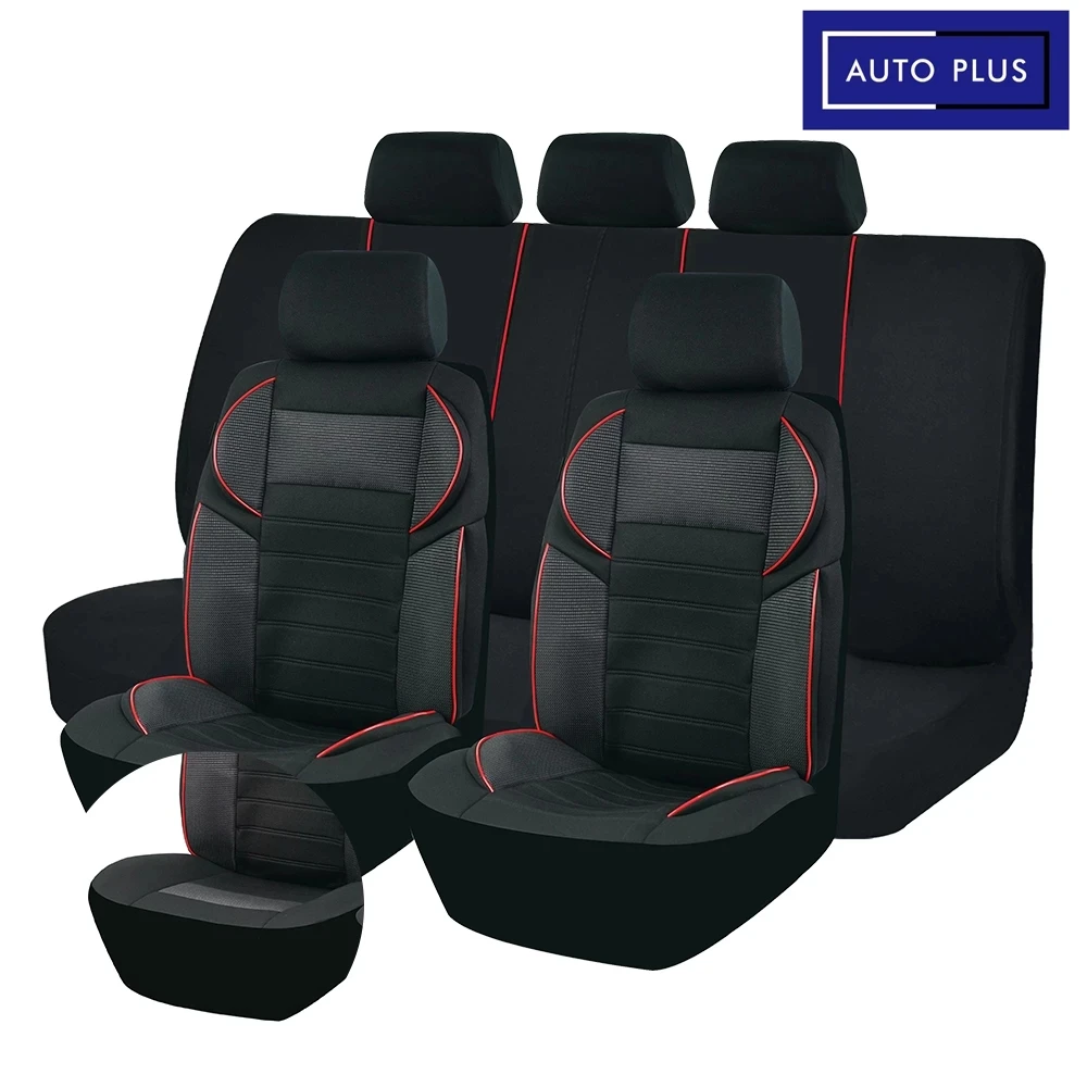 AUTO PLUS Fundas universales deportivas para asientos de coche, diseño 5D, malla transpirable, tela BK, cojín apto para la mayoría de coches, SUV y