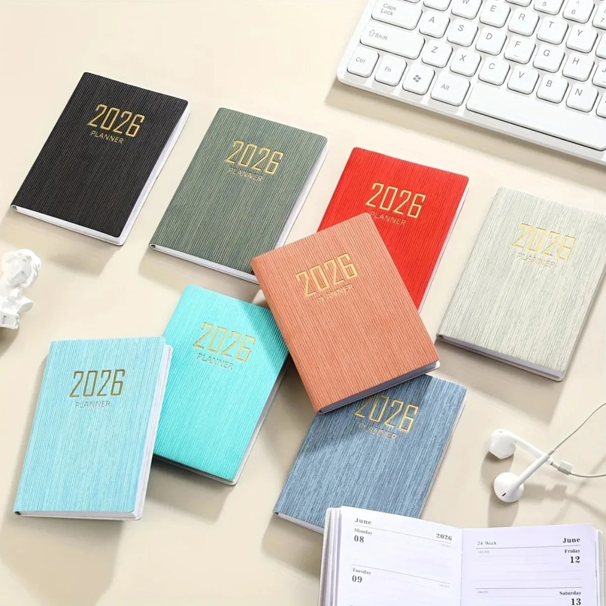 2026 A7 Weekly Monthly Planner Slim Faux Leather Softcover 64 Pages Compact Pocket Size Uses For On-the-Go Organizer
