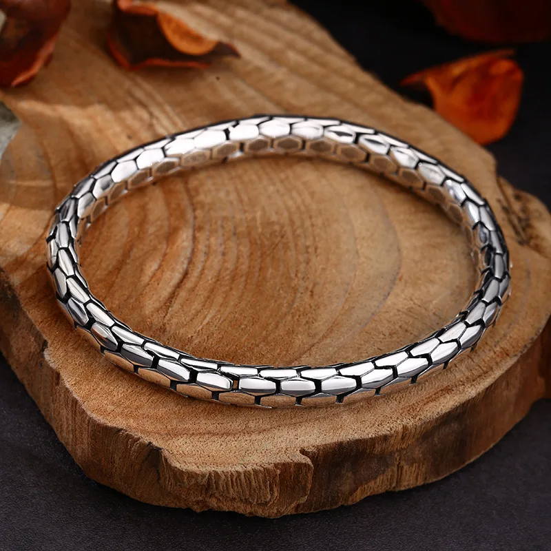 925 Sterling Snake Pattern Bracelet Bangle Thai Silver Vintage Jewelry