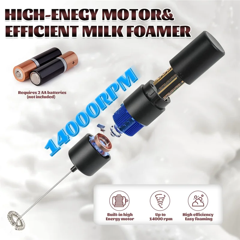 

ABJT-1 PCS Milk Frother Handheld Black Mini Coffee Mixer For Latte, Cappuccino, Matcha