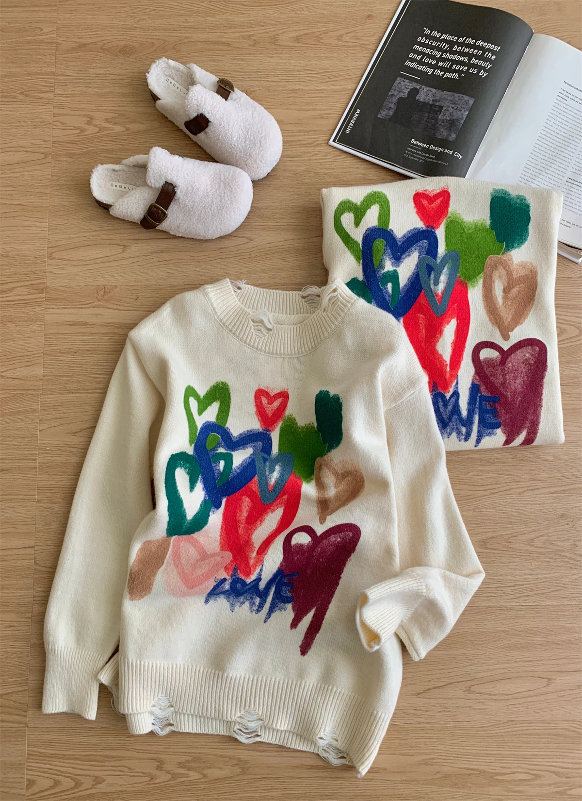 All-Matching Sweater Women Autumn and Winter Clothing Love Painting Y2K Hot Girl Design Fashion Streetwear Loose Sweater Top