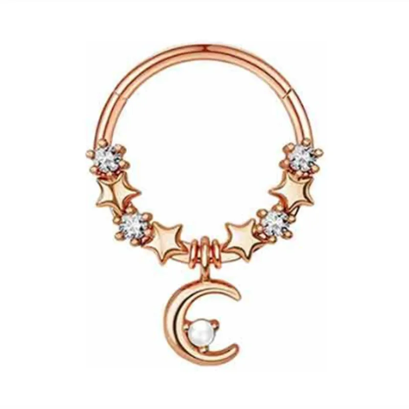 Mode Kristall Edelstahl Septum Hoop Clickers Nasenring Frauen Tragus Knorpel Helix Piercing Creolen Schmuck