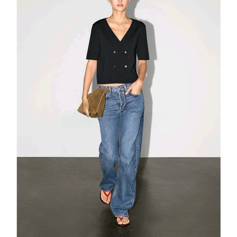 

Ele V-Ne ort Sve Knitted Open Front irt for Women Commute Sle Polyester Fiber Slim Fit Single Piece Summer 2025