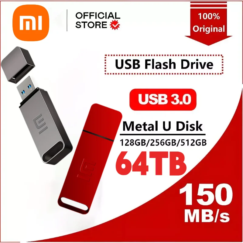 

Xiaomi 64 ТБ Pendrive 2 ТБ USB 3.2 Флэш-накопитель Металлический U-диск 1 ТБ Портативный SSD-накопитель 128 ГБ для Sony Lenovo Tablet Memory Drive