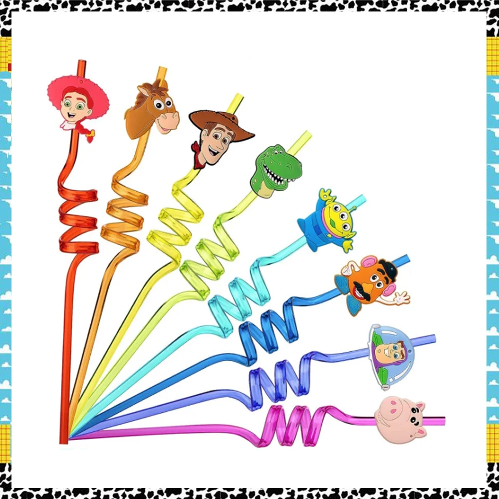 8Pcs Disney Toy Story Party Supplies Reusable Plastic Drinking Straws For Baby Shower Girls Boys Woody Birthday Party Decoration