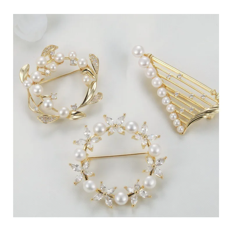 

Pearl Jewelry Temperament Fashion Accessories Freshwater Pearl Multi-Bead Brooch Pin Silk Scarf Buckle Women