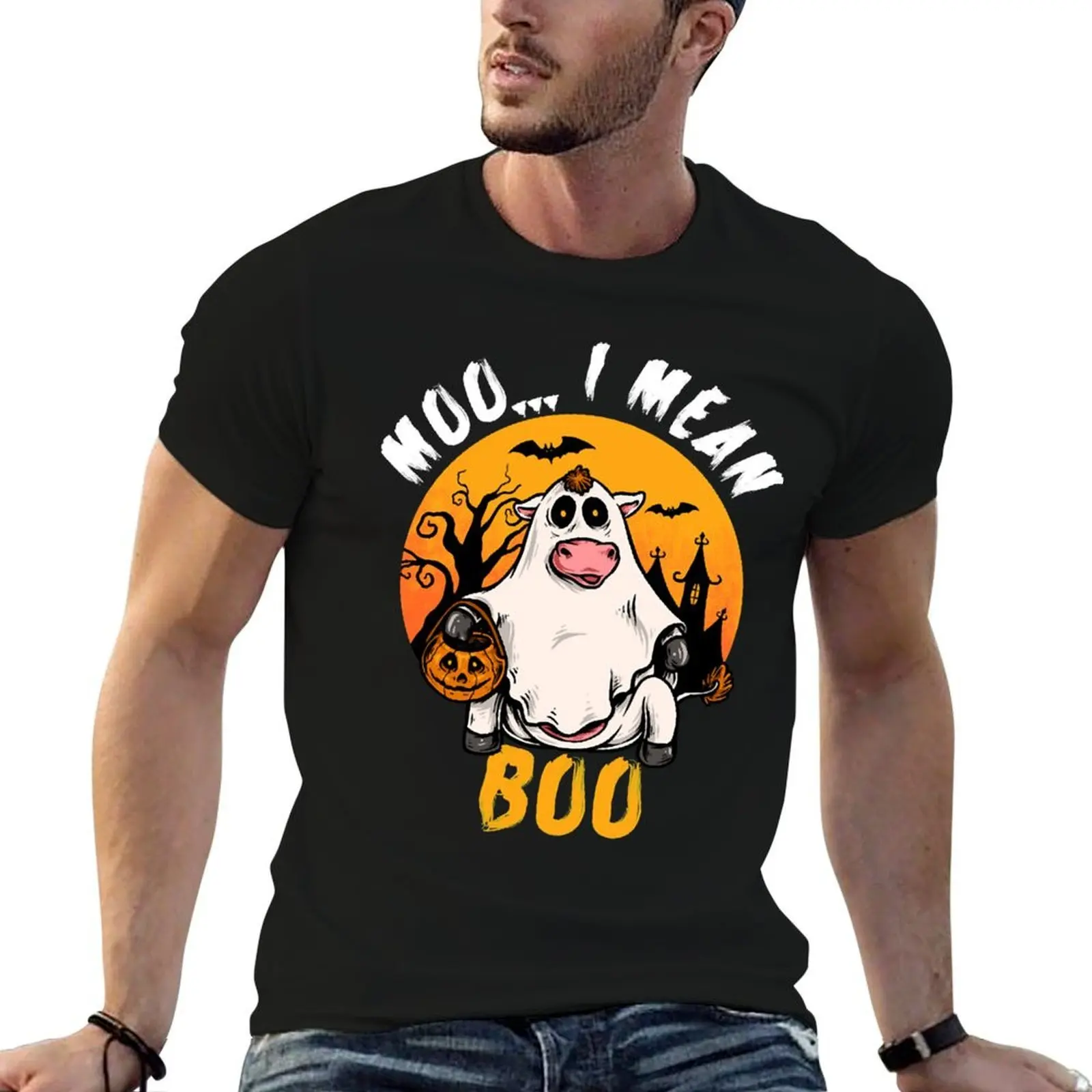 Moo I Mean Boo Funny Ghost Cow Halloween Costume T-Shirt mens graphic t shirts t shirts for man pack cotton T-Shirt