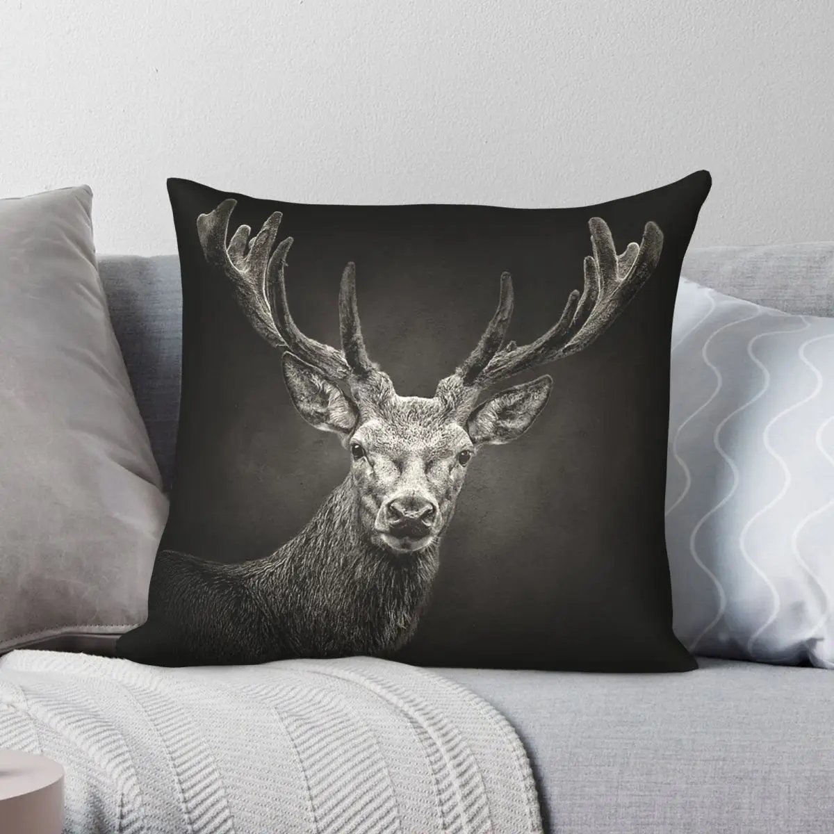Deer Stag Head Antlers Square Pillowcase Polyester Linen Velvet Creative Zip Decorative Pillow Case Car Cushion Cover
