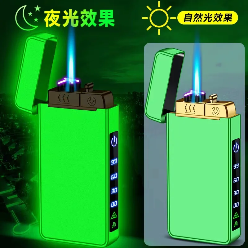 2024 New Windproof Metal USB Lighter Torch Lighter Jet Dual Plasma Arc Lighter Gas Electric Butane Chargeable Pipe Cigar Lighter