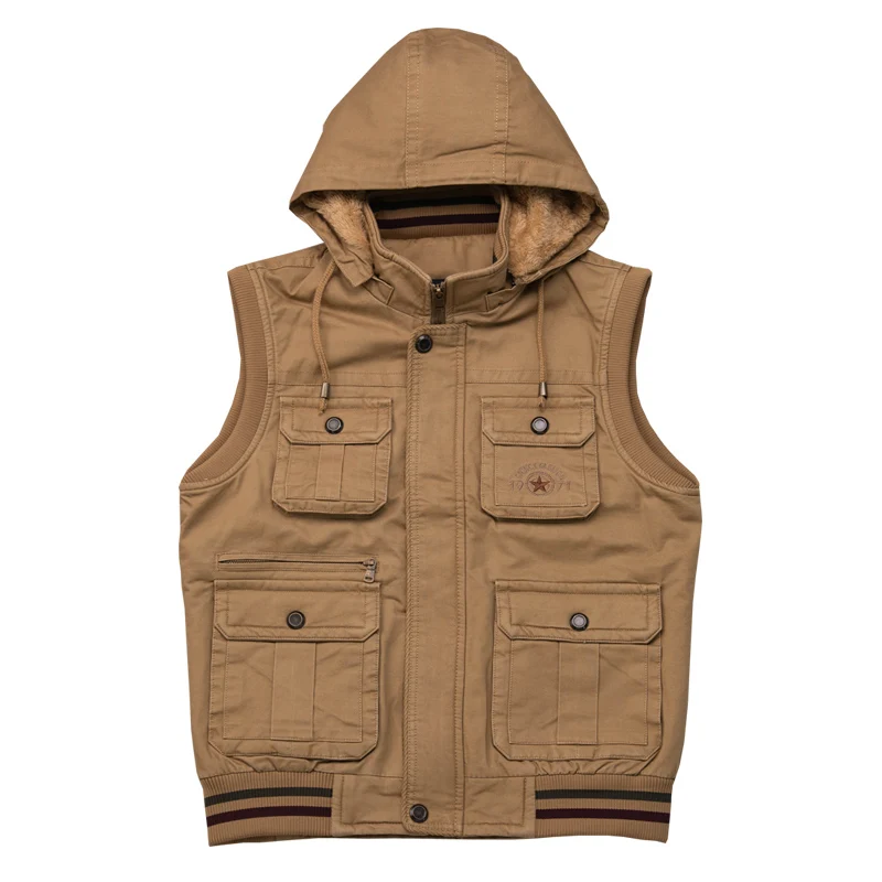 

Thiened Fce Lined Casual Vest Men's Warmth Non-sved Jaet Upperwear Faion Urban Sle Removeable Hood Cotton 00%